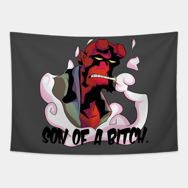 Hellboy ''son of a bitch'' Tapestry by DaveyDboi