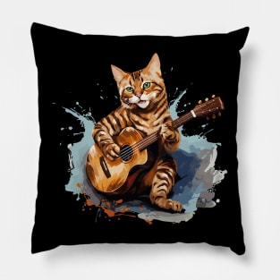 Bengal Cat Playing Guitar Pillow
