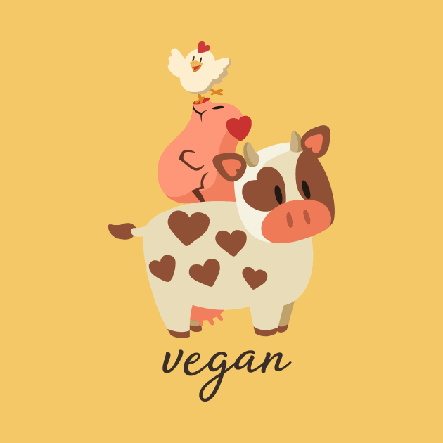 Happy Cow, Pig, and Chicken - Vegan by cutevegan