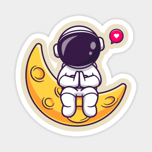 Cute Astronaut Sitting On Moon Cartoon Magnet