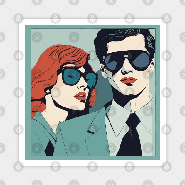 Sunnies Selfies Fashionable Frames Artful Couple Patrick Nagel Art Deco Magnet by di-age7