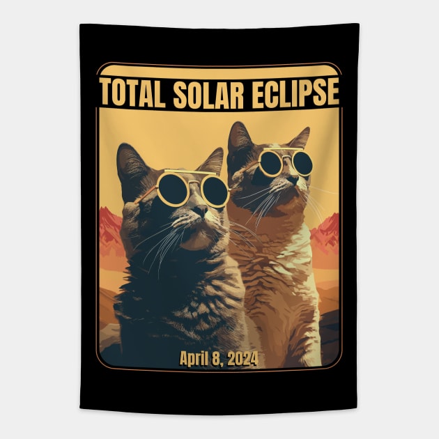 2024 Total Solar Eclipse April 8 Eclipse Cats Tapestry by Apocatnipse Meow