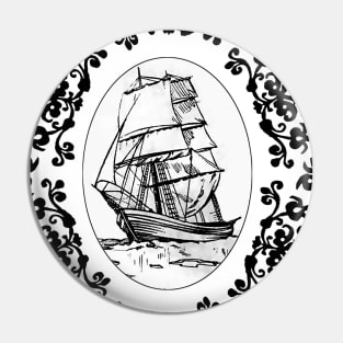 Sailboat framed with stylized foliage Pin