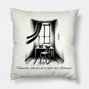 Honestly, Who are we to fight the Alchemy? Black Work Minimalist Ink Pillow