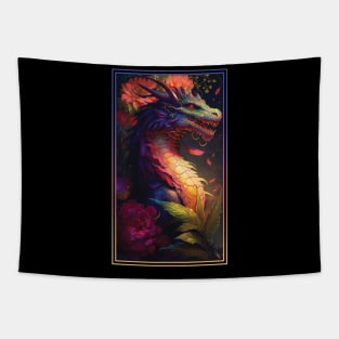 Dragon Vibrant Tropical Flower Tall Digital Oil Painting Portrait 2 Tapestry