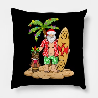 Hawaiian Christmas Santa with Surfboard and Tiki Pillow