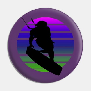 Kitesurfing Female Rider Silhouette Retro Sunset Pin