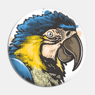 Blue Macaw Parrot - Colorful Exotic Bird Painting Pin