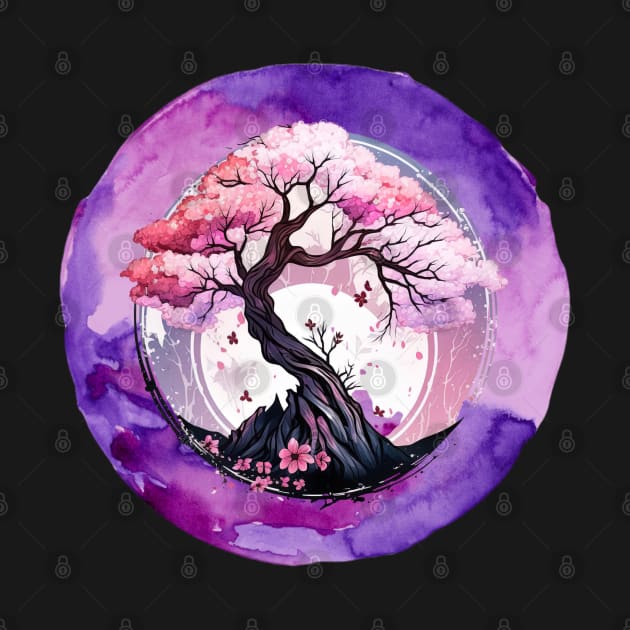 Japanese Purple Pink Cherry Blossom Art by Evokative Wear