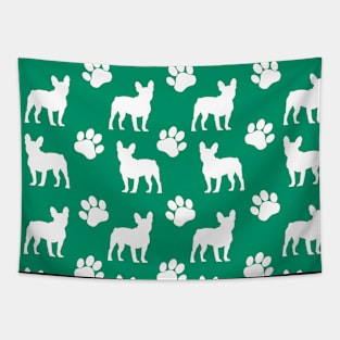 Green French Bulldog Pawprint Pattern Tapestry