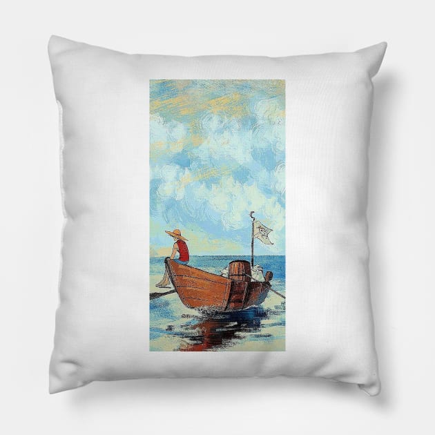 Straw Hat on the Sea Pillow by Uwaki