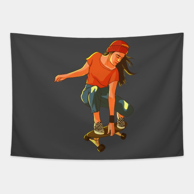 sk8r girl Tapestry by weekendillustrator