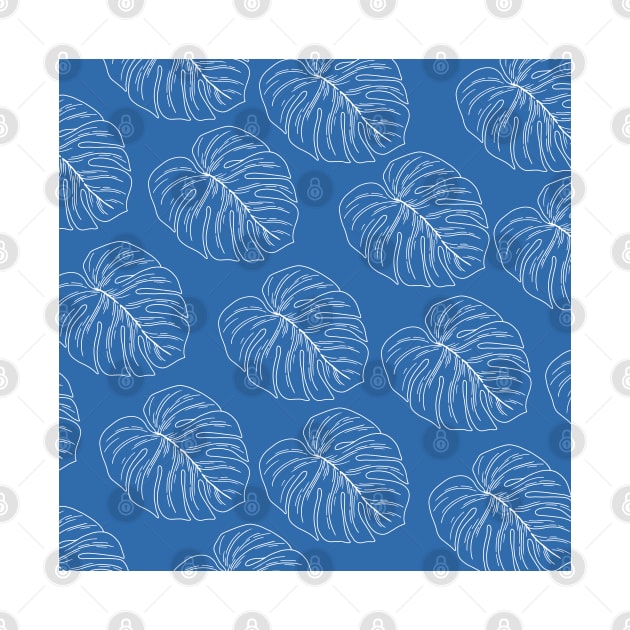 monstera tropical plant hawaii aloha print blue and white by maplunk