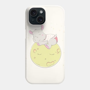 Lovely cute rhino is sleeping on moon Phone Case