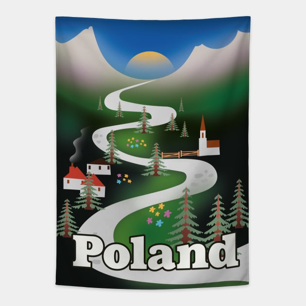 Poland vintage style travel print Tapestry by nickemporium1