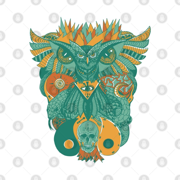 Mountain Green Owl And Ageless Skull by kenallouis