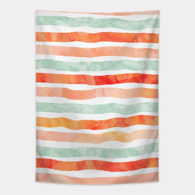 watercolor hand drawn peach mint orange Tapestry by dreamingmind