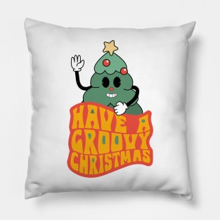 Groovy Christmas Tree Illustration - Have a Groovy Christmas! Pillow