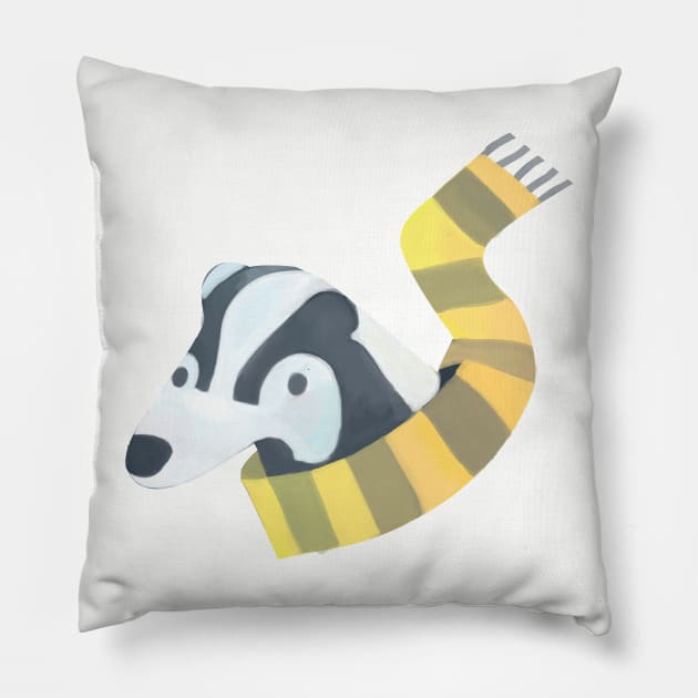 Happy Badger with black and yellow scarf Pillow by eyesasdaggers