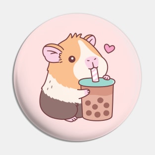 Cute Guinea Pig Loves Drinking Bubble Tea Pin