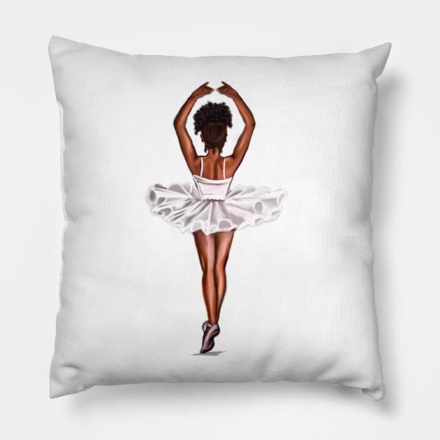 African American ballerina in white tutu #011- brown skin ballerina. Top 100 of the best. Pillow by Artonmytee