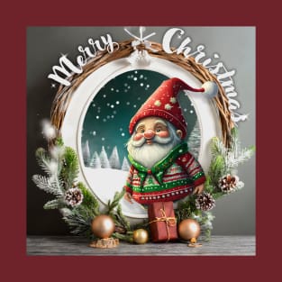 Merry Christmas Greetings: Gnome in ugly Christmas sweater in festive frame T-Shirt