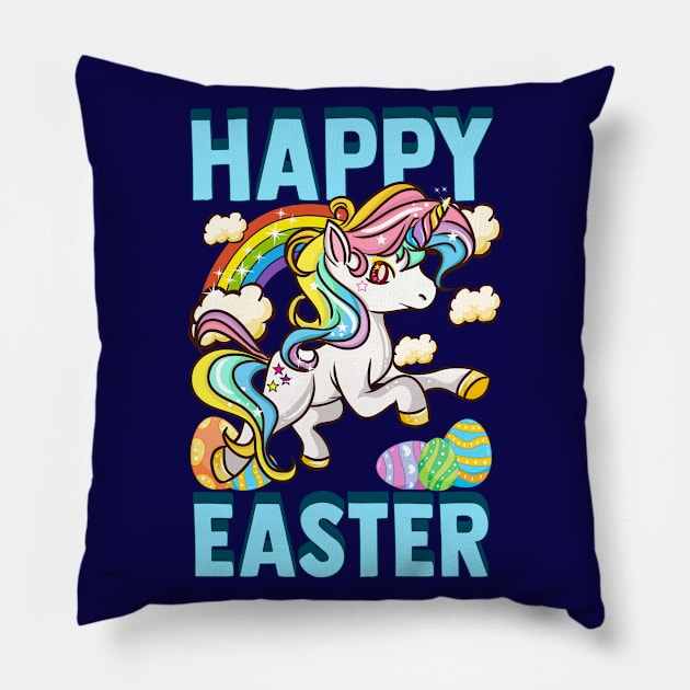 Happy Easter Unicorn Egg Hunt Pillow by E