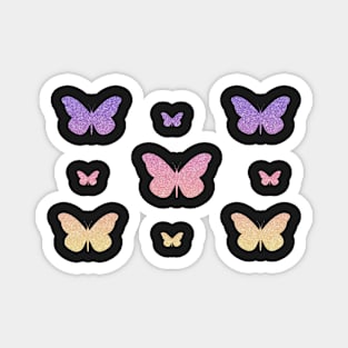 Pink Purple Yellow Ombre Faux Glitter Butterflies Magnet