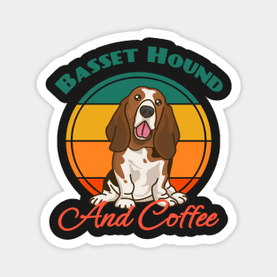 Basset Hound And Coffee Dog puppy Lover Cute Sunser Retro Magnet