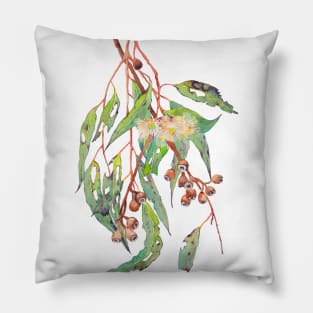 Watercolour eucalyptus tree branch with white flowers. Pillow