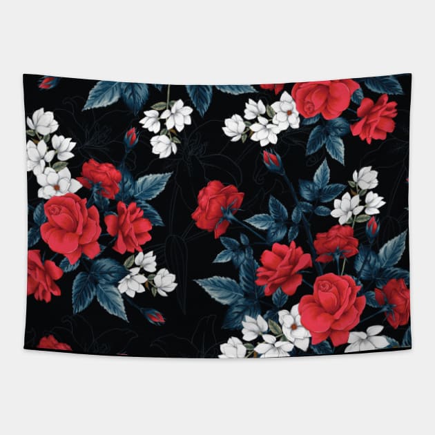 Red rose flowers pattern Tapestry by Fashion Apparels