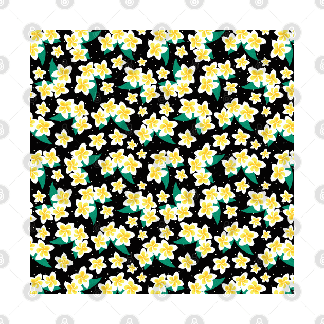 Frangipanis on Black by Sandra Hutter Designs