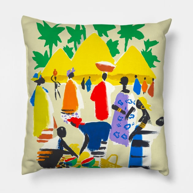 Vintage Travel - Air France Africa Pillow by Culturio