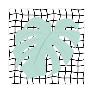 Monstera Deliciosa Leaf on Grid - Pastel teal green T-Shirt