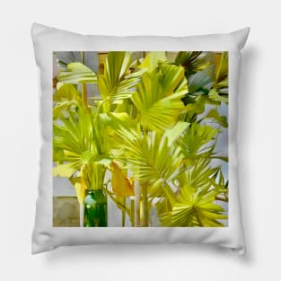 Palm Leaves with Green Bottle Pillow