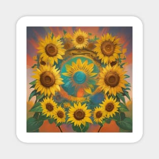 Sunflower Flora Minimalist Beautiful Vintage Retro Magnet