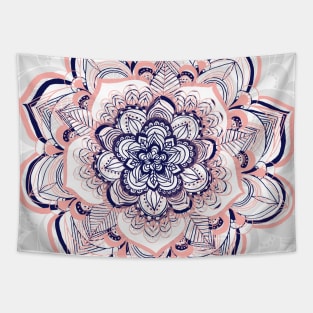 Woven Dream - Pink, Navy & White Mandala Mask Tapestry