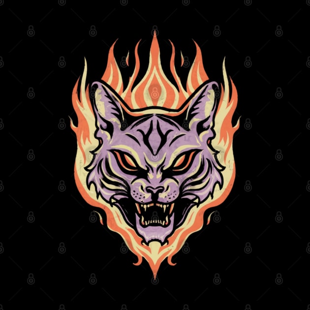 Flaming Cat Tattoo - Fierce Fire Kitty by Goku Creations