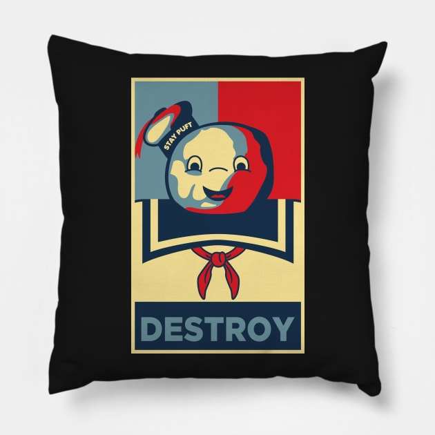 Stay Puft Destroy Ghostbusters Pillow by joefixit2