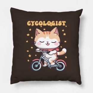 Cycologist Cat Riding Bike - Funny and Cute Biking Enthusiast Pillow