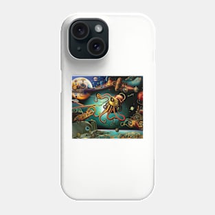 Orbiter steampunk squid, AI art Phone Case