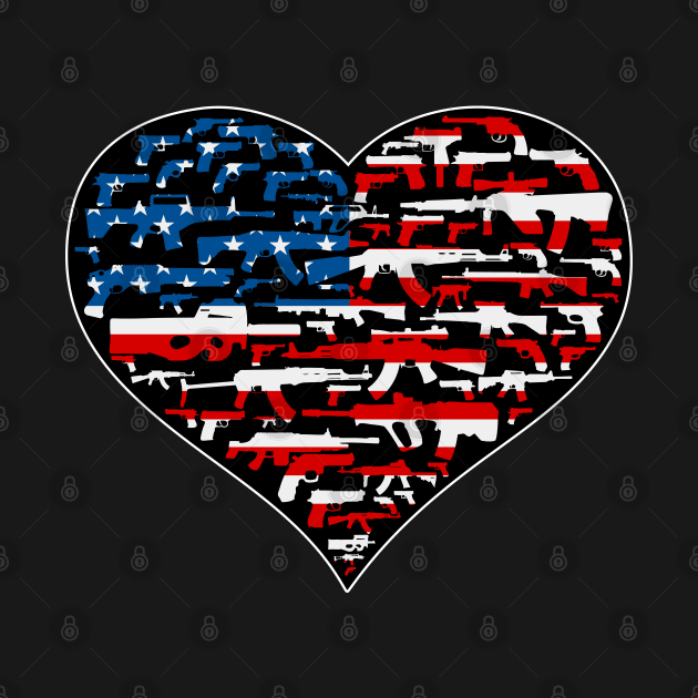 Heart shape made of guns, american flag, black by HEJK81