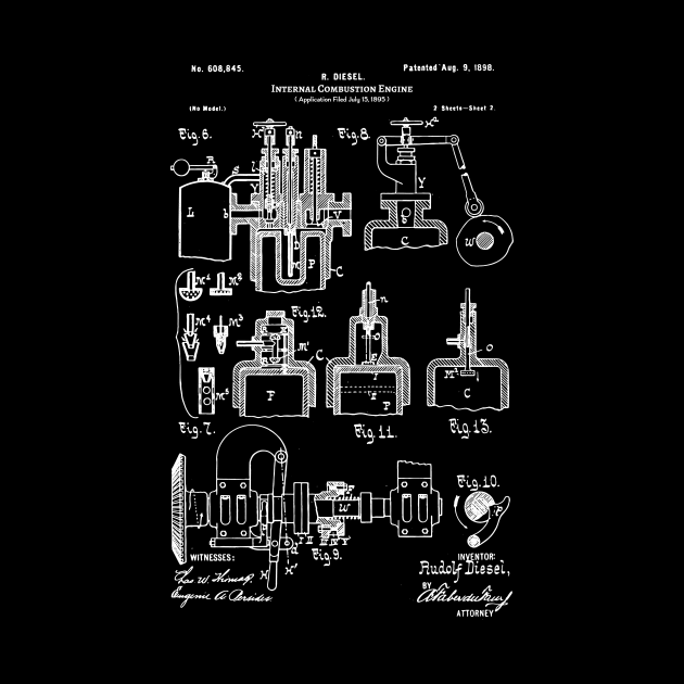 Diesel Engine Patent 1898 Mechanic gift by Anodyle