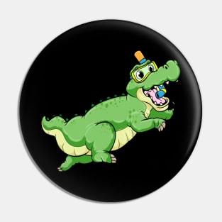 Dinosaur at Swimming with Diving goggles Pin