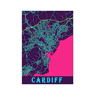 Cardiff Neon City Map, Cardiff Minimalist City Map Art Print T-Shirt