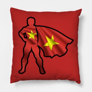 Vietnamese Hero Wearing Cape of Vietnam Flag Hope and Peace Unite Pillow