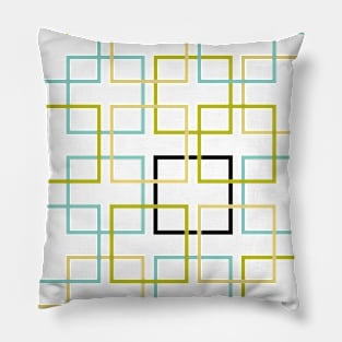 Interlocking Squares Blue Green Black Yellow Pillow