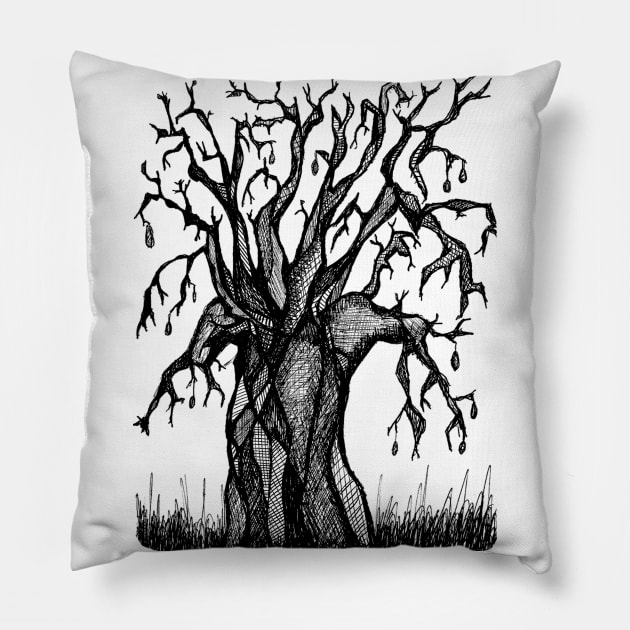 Black and White Baobab Artistic Line Drawing Pillow by Tony Cisse Art Originals