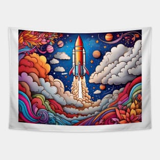 Skyward Sojourn: Coloring the Rocket's Journey (141) Tapestry