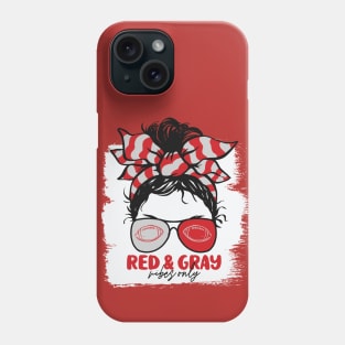 Red and Gray Vibes Only Football Mom Messy Hair Gameday Phone Case